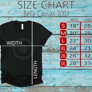 Bella Canvas 3001 Size Chart | Flat Lay Mockup T-Shirt | Bella Canvas Size Chart | Unisex Tee Size Chart Mockup