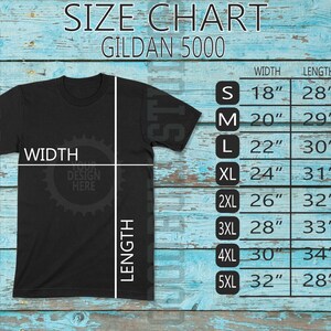 Gildan 5000 Size Chart | Flat Lay Mockup T-Shirt | Gildan Size Chart | Unisex Tee Size Chart Mockup
