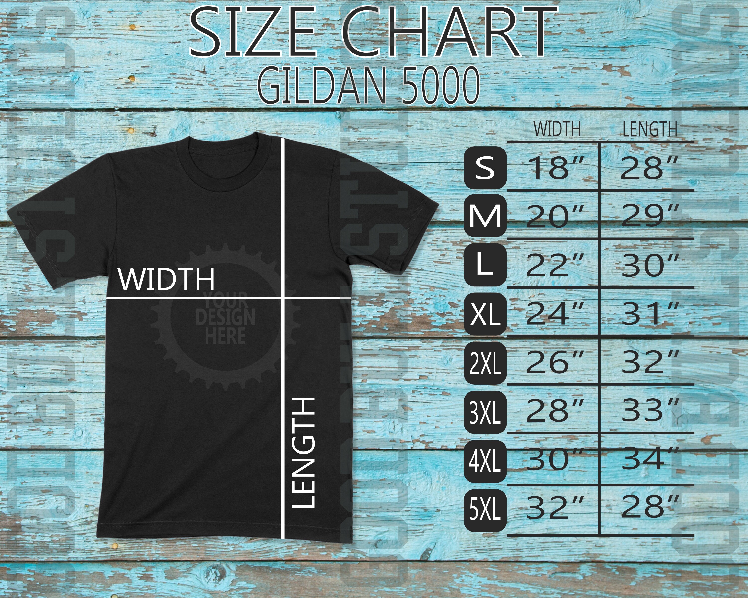 gildan 5000 unisex size chart