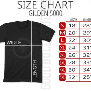 Gildan 5000 Size Chart | Flat Lay Mockup T-Shirt | Gildan Size Chart | Unisex Tee Size Chart Mockup