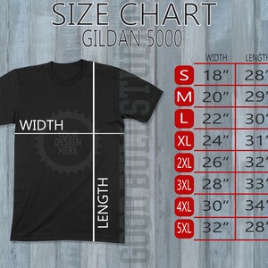 Gildan 5000 Size Chart | Flat Lay Mockup T-Shirt | Gildan Size Chart | Unisex Tee Size Chart Mockup