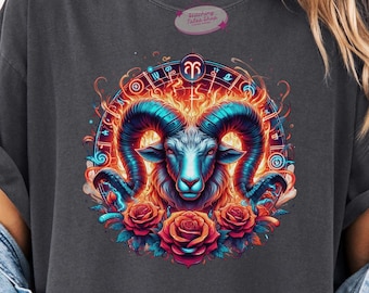 Aries Ram Shirt, Comfort Colors Astrology Tee, Boho Zodiac Gift