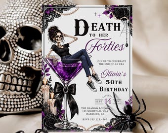 50th Birthday Invitation Template, Gothic 50th Invite, RIP Forties, Death to her 40s, Digital Invite Editable Canva Template