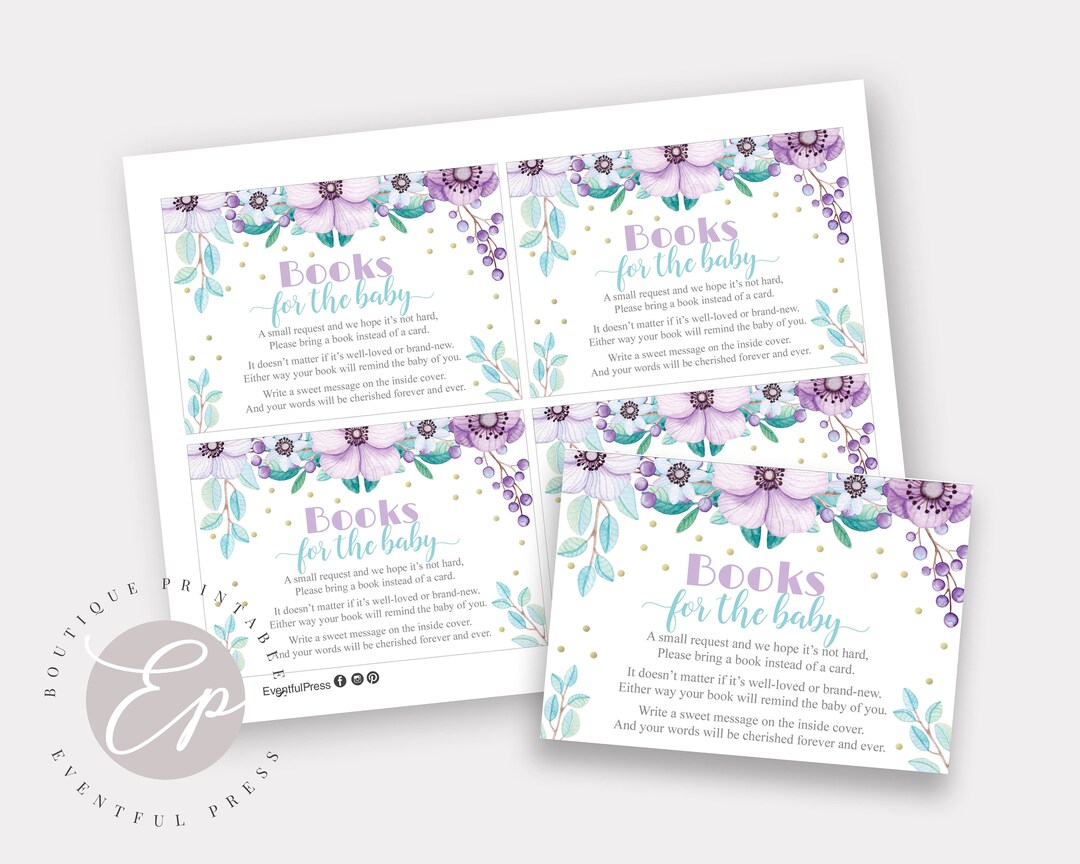 Printable Books for Baby Insert Cards | Boho Purple Floral | Instant ...