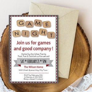 Game Night Invitation: Scrabble Theme, Editable Text (PDF file)