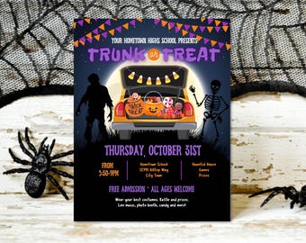 Hometown Trunk or Treat Flyer Halloween Trick or Treat Event Editable Flyer 8.5 x 11 Letter Size Poster PDF Instant Download Template