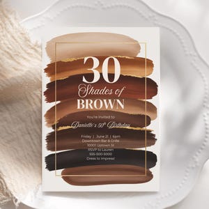 Invitación de cumpleaños de 30 tonos de marrón, para cualquier edad, tonos de melanina, tarjeta de cumpleaños para mujer negra, invitación digital, plantilla de descarga instantánea