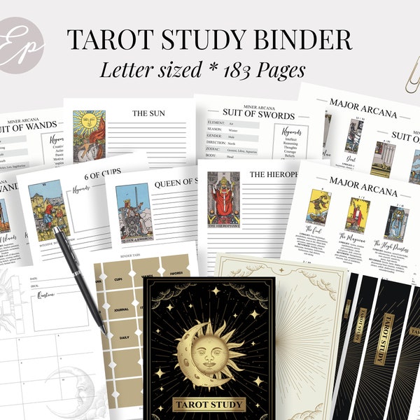 Tarot Study Guide BUNDLE, Printable Tarot Binder, 185 Pages, Tarot Cheat Sheets, Learn Tarot, Tarot Journal, INSTANT DOWNLOAD