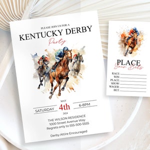 Kentucky Derby Horse Race Flyer uitnodiging, aquarel Race Horses Derby Day Party, Derby Party Invite BONUS gokkaarten INSTANT DOWNLOAD