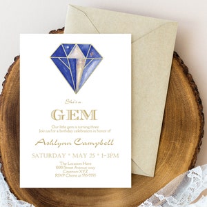 Sapphire Gem Birthday Invitation: Blue Gem Party (PDF Editable)