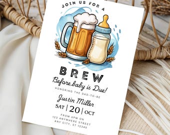 Beer & Diapers Baby Shower Invitation: Blue Boy Shower, Brews and Bottles, Editable Digital Evite