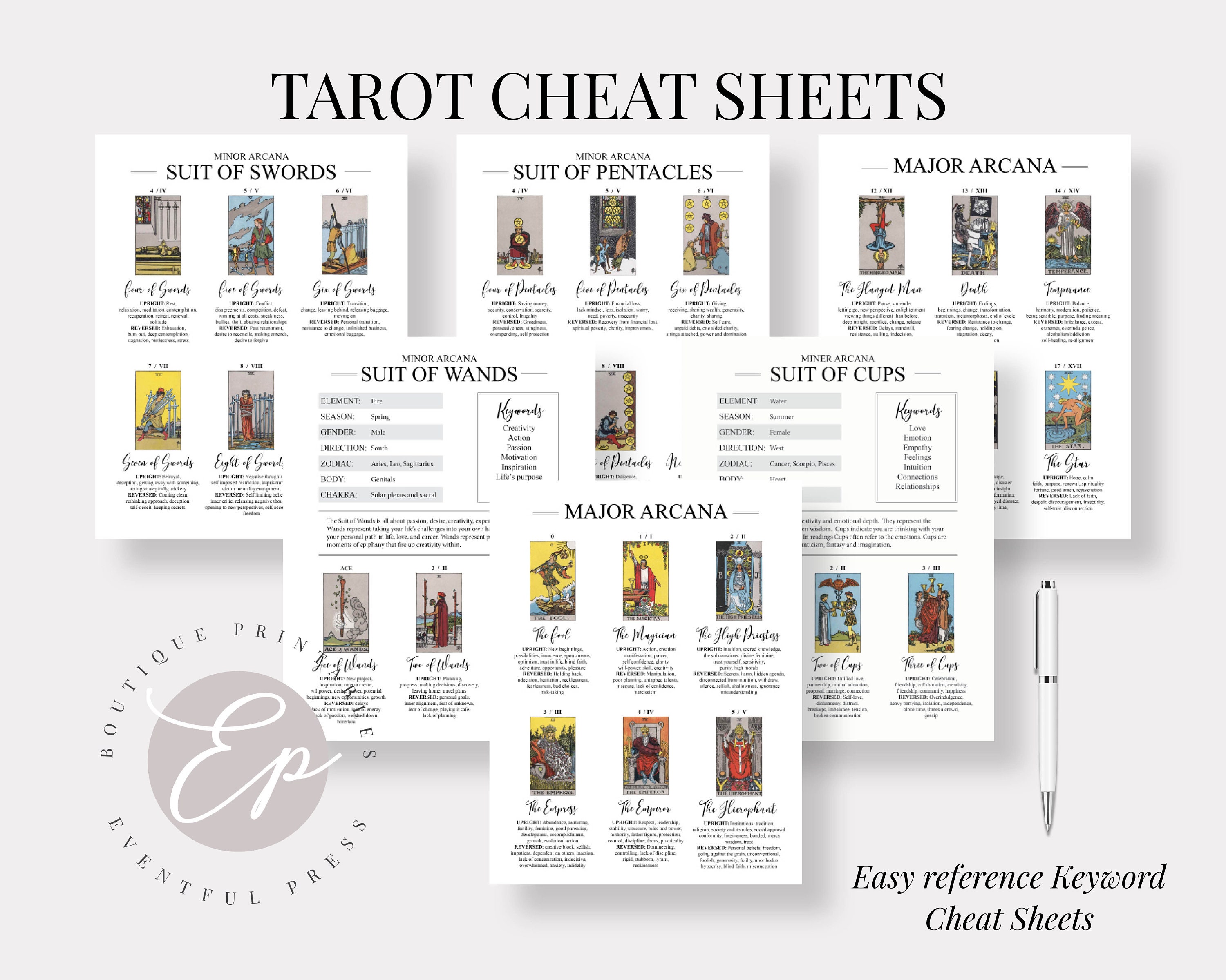 Tarot Cheat Sheets: Major & Minor Arcana Guide (PDF Download) - Etsy