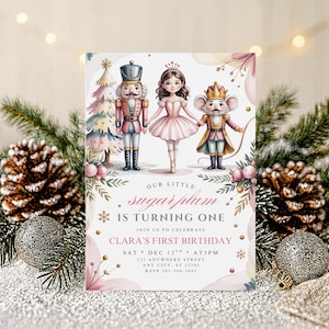 Nutcracker Birthday Invitation: Sugar Plum Winter Christmas Theme Party Digital Invite INSTANT DOWNLOAD Template