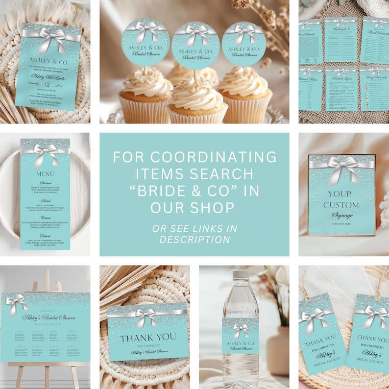 Bride & Co. Bridal Shower Welcome Sign: Aqua Blue Bow (Canva Template, Digital Download image 8