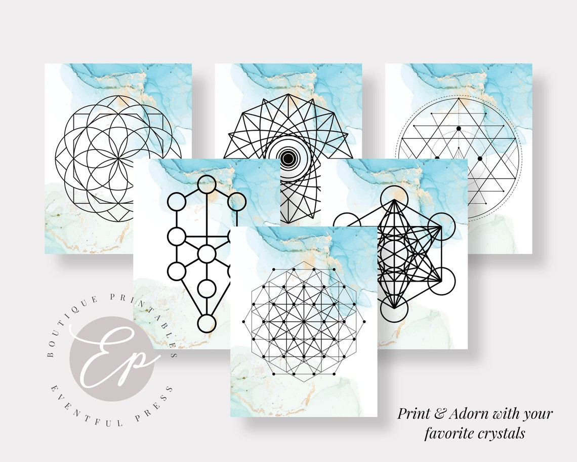 25 Printable Crystal Grid Templates Blue Green Sacred | Etsy