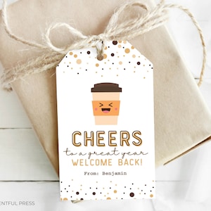 Felicidades para um ótimo ano, bem-vindo de volta à escola, etiquetas de café fofas, professor, aluno, colega de trabalho, amigo, cartão de presente, chá, café, copo, ideia de etiqueta de presente