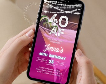 Funny 40th Birthday Animated Invitation: Drinks Party, Any Age (Digital Download)