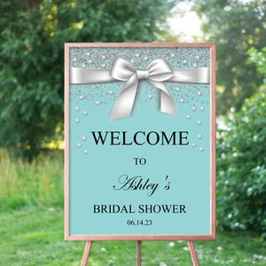 Bride & Co. Bridal Shower Welcome Sign: Aqua Blue Bow (Canva Template, Digital Download image 3
