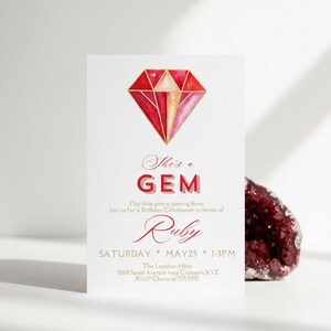 Ruby Gemstone Invitation: July Birthstone, Red Crystals, She's a Gem (Instant Download Template)