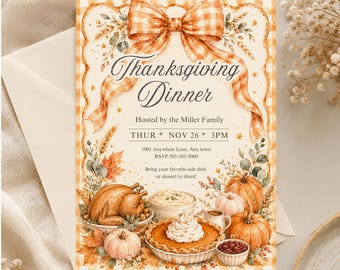 Thanksgiving Dinner Invitation: Holiday Party, Friendsgiving, Instant Download Editable Canva Template