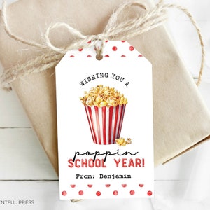 Wishing you a Poppin School Year Welcome Back to School First Day of School Popcorn Bag Favor Tags for Popcorn Student Classroom Gift Idea