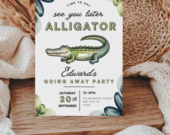 Sjabloon uitnodiging voor afscheidsfeest collega: tot later alligator INSTANT DOWNLOAD