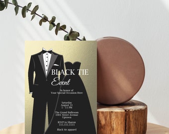 Black Tie Invitation Black Gold Red Carpet Party Hollywood