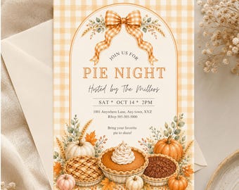 Pie Party Invitation: Holiday Party, Fundraiser, Pie Sale, Instant Download Editable Canva Template