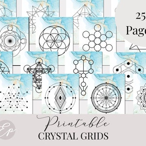 25 Printable Crystal Grid Templates Blue Green, Sacred Geometry ...