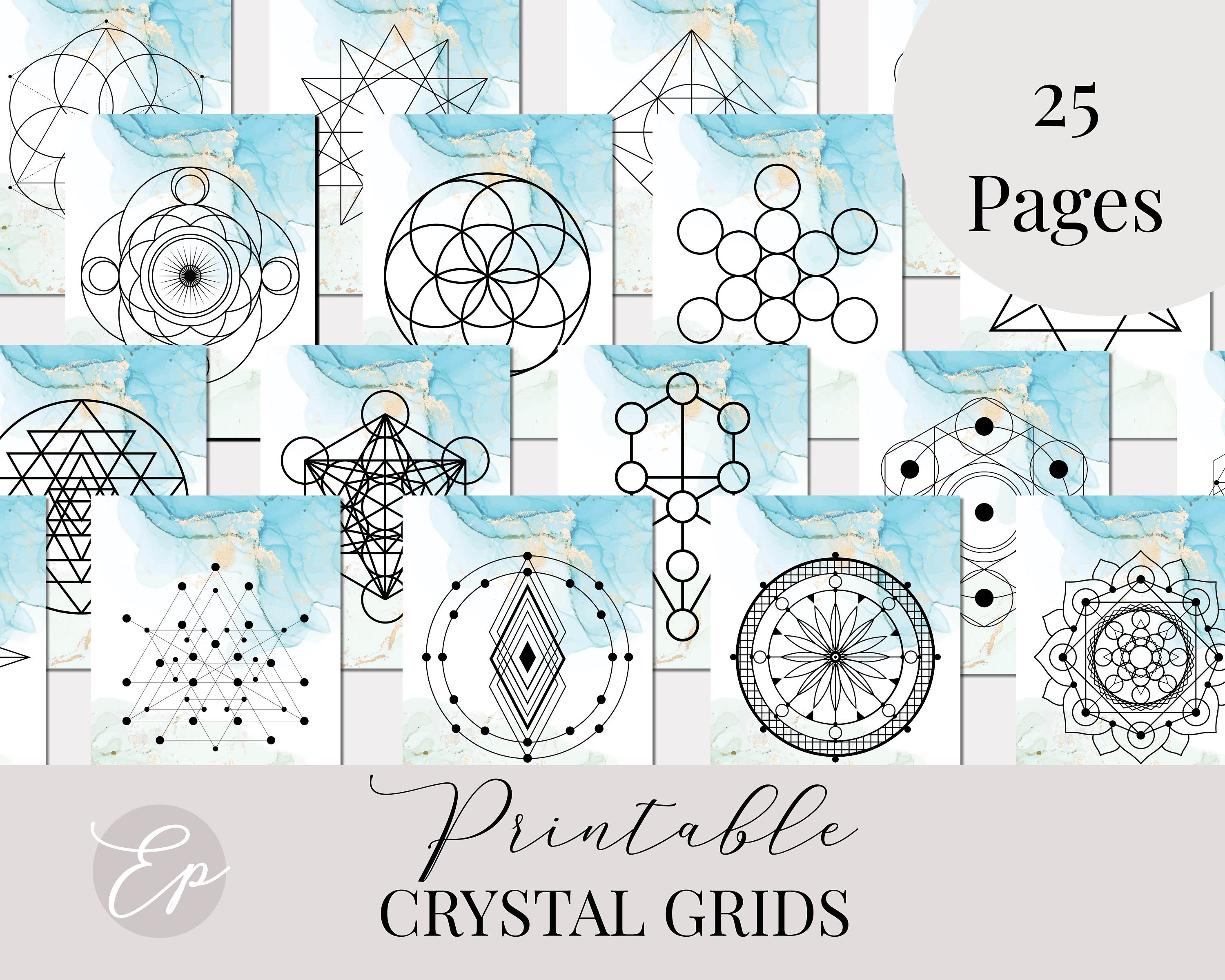 25 Printable Crystal Grid Templates Blue Green Sacred - Etsy
