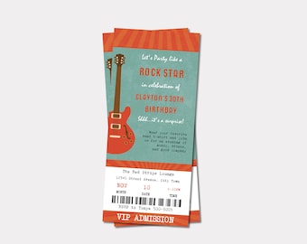 Rock Star Birthday Concert Ticket Invitation: Editable PDF Template