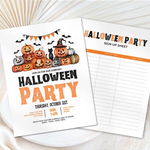Pumpkins Halloween Party Flyer AND Sign UP Sheet Halloween Trick or Treat Event Editable Flyer 8.5 x 11 Info Poster PDF Instant Download