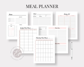 Meal Planner Printable | Recipe Cards | Weekly Meals, Monthly Meals, Grocery List, Meal Ideas | Letter, A4, A5 | INSTANT DOWNLOAD PDF