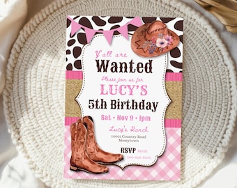Pink Cowgirl Birthday Invitation: Western Rodeo Wanted Poster (PDF)