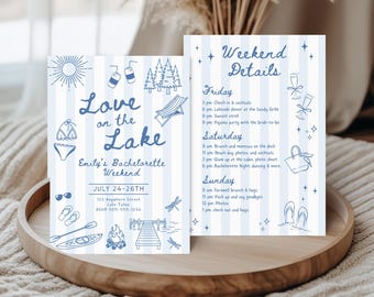 Invitación para despedida de soltera en el lago, Amor en el lago, Itinerario de fin de semana, Invitación para despedida de soltera en la playa. DESCARGA INSTANTÁNEA. Plantilla de Canva (LL01).