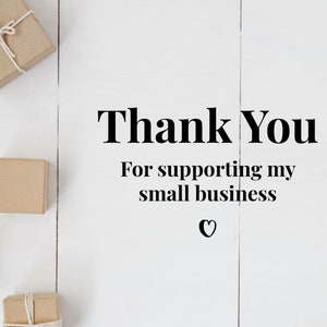 May include: Thank You for supporting my small business. A white wooden surface with five brown cardboard boxes tied with twine.