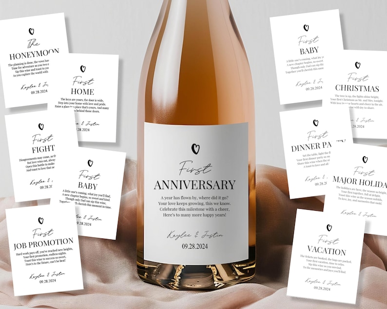 Marriage Milestone Wine Bottle Labels: First Year Set (Digital Download) image 2