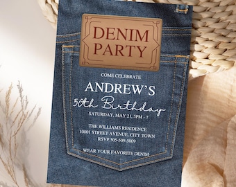 Denim Birthday Party Invitation Template: Jeans Theme (Instant Download, 5x7 Canva Template)