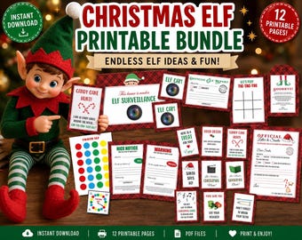 Christmas Elf Printable Bundle, Activities for Elf, Notes, Quick Easy Elf Ideas, Elf Games Naughty Nice Reports Letter to Santa Elf Cam