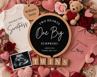 Digital Twins Valentines Pregnancy Announcment INSTANT DOWNLOAD Editable Canva Template