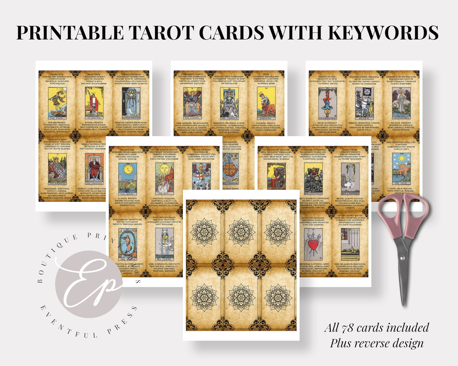 Printable Tarot Cards With Key Words Tarot Deck Tarot Flash Etsy