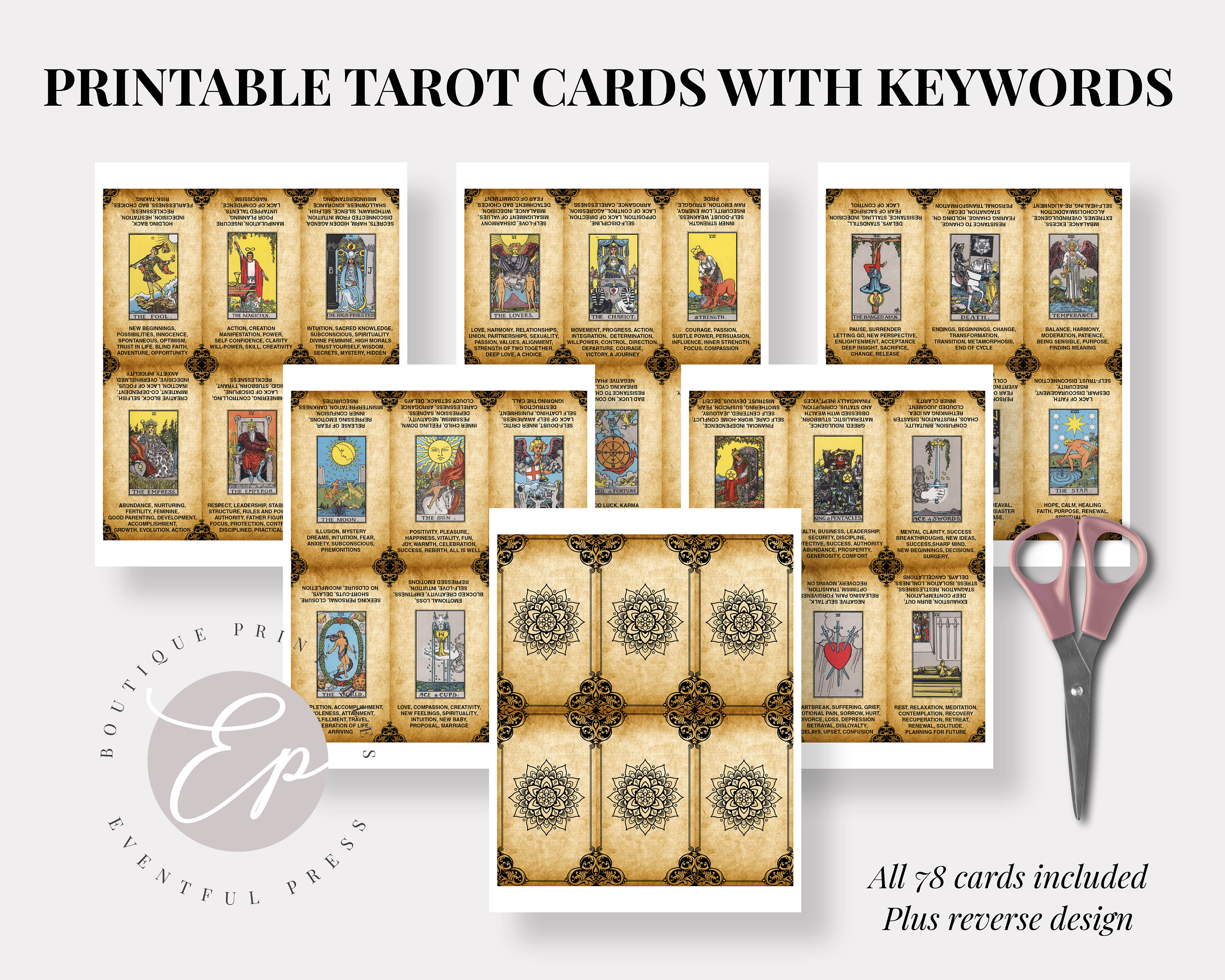 Printable Tarot Cards With Key Words Tarot Deck Tarot Flash - Etsy France
