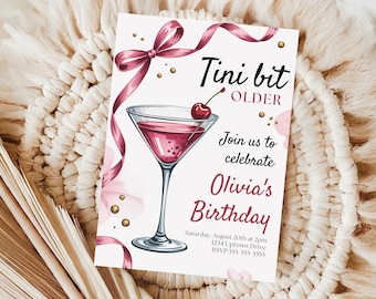 Invitación de cumpleaños a Coquette Cherry Martini: Dirty Thirty, plantilla de Canva (descarga digital)