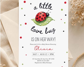 Love Bug Baby Shower Invitation, A Little Luv Bug is on the Way, Ladybug Invite, Editable Canva Template