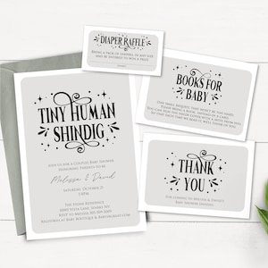 Tiny Human Shindig Invitation Set Couples Baby Shower Neutral Baby Shower Invite Gender Neutral Modern Shower INSTANT DOWNLOAD
