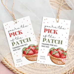 Strawberry Printable Thank You Tags, Teacher Appreciation, Mothers Day, Staff Appreciation, Spring Volunteer, Co-Worker Editable Template
