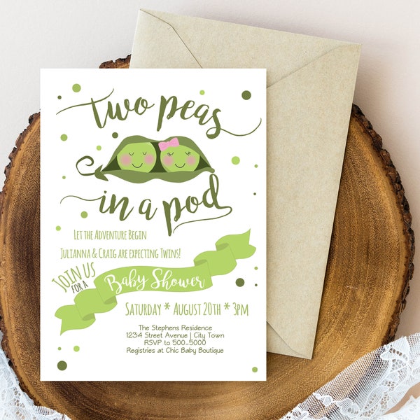 Two Peas in a Pod Baby Shower Invitation | Twins Baby Shower Invitation | Sweet Peas, Pea Pod  | Boy and Girl | INSTANT DOWNLOAD