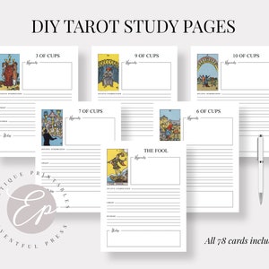 Páginas de estudio de tarot / ¡Incluye 78 páginas para cada carta! / Notas de tarot para hacer tú mismo / Tarot para principiantes, aprende tarot / DESCARGA INMEDIATA en formato PDF