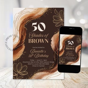 50 Shades of Brown Birthday Invitation, ANY AGE Shades of Melanin, Black Woman Birthday Card Digital Invite Instant Download Template