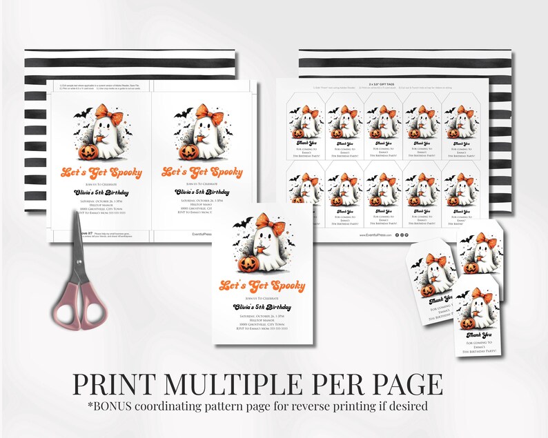 Cute Spooky Girly Coquette Ghost Invitation and Gift Tags Halloween